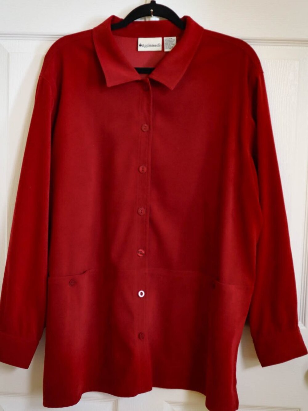 Appleseed's Tunic Top Button Down Shirt Faux Suede w/ Pockets Red Plus Size 20W